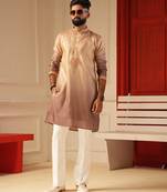 Chocolate shaded embroidered kurta for men sort kurta