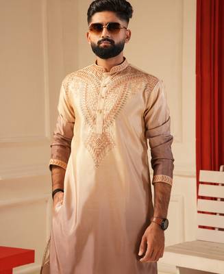 Chocolate shaded embroidered kurta for men sort kurta 2