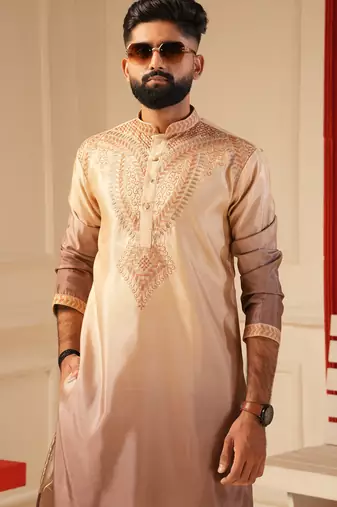 Chocolate shaded embroidered kurta for men sort kurta