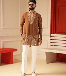 Tan v_neck kurta for men sort kurta