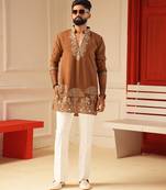 Tan v_neck kurta for men sort kurta
