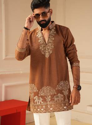 Tan v_neck kurta for men sort kurta 2