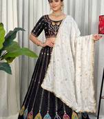 Black Navratri Special Chaniya Choli with Off-White Dupatta