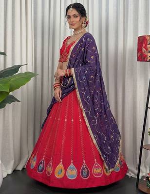 Pink Navratri Special Embroidered Lehenga Choli with Purple Dupatta 2