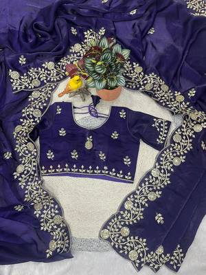 purple color sequins embroidery with jaipuri dori work with cutwork border satin silk blend saree  3