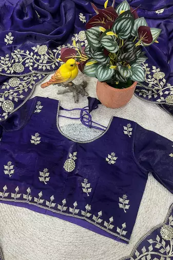 purple color sequins embroidery with jaipuri dori work with cutwork border satin silk blend saree 