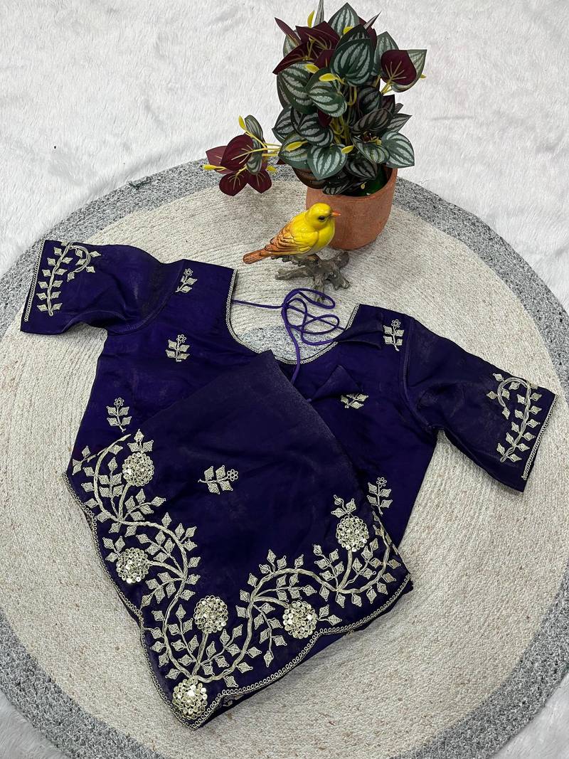purple color sequins embroidery with jaipuri dori work with cutwork border satin silk blend saree 