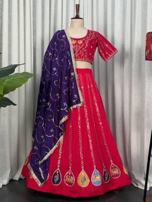 Pink Navratri Special Embroidered Lehenga Choli with Purple Dupatta 4