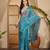 teal blue eroad silk blend saree with digital floral print soft lightweight ethnic festive saree