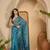 teal blue eroad silk blend saree with digital floral print soft lightweight ethnic festive saree