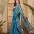 teal blue eroad silk blend saree with digital floral print soft lightweight ethnic festive saree