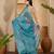 teal blue eroad silk blend saree with digital floral print soft lightweight ethnic festive saree