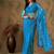 Blue beery embroidered work net saree with floral design