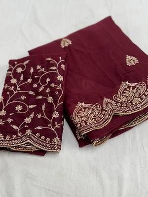 Maroon Color Embroidery all over Star Georgette Saree 3