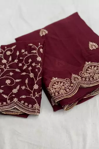 Maroon Color Embroidery all over Star Georgette Saree