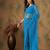 Blue beery embroidered work net saree with floral design