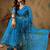 Blue beery embroidered work net saree with floral design