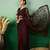 Burgundy embroidered work net saree with floral design