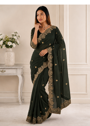 Mahendi Color Embroidery all over Star Georgette Saree 1