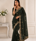 Mahendi Color Embroidery all over Star Georgette Saree