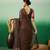Coffee embroidered work net saree with floral design