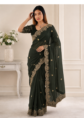 Mahendi Color Embroidery all over Star Georgette Saree 2