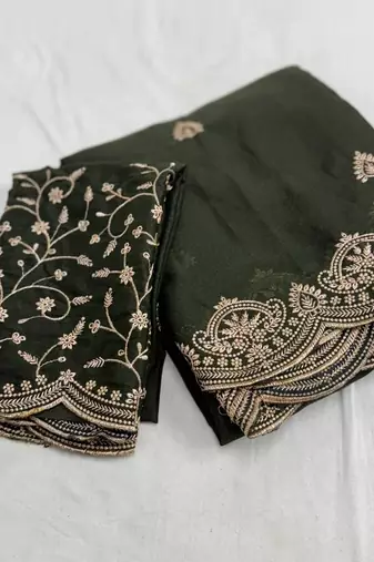 Mahendi Color Embroidery all over Star Georgette Saree