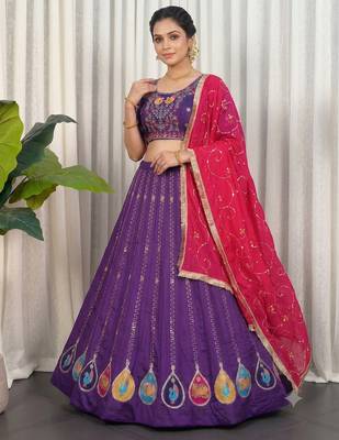 Royal Purple Navratri Lehenga Choli with Pink Dupatta 1