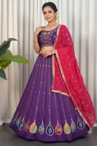 Royal Purple Navratri Lehenga Choli with Pink Dupatta