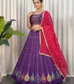 Royal Purple Navratri Lehenga Choli with Pink Dupatta