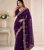 Purple Color Embroidery all over Star Georgette Saree