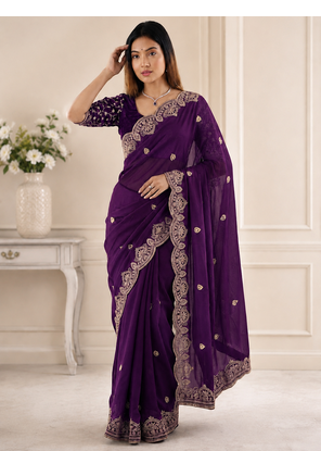 Purple Color Embroidery all over Star Georgette Saree 2
