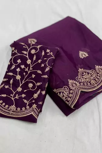 Purple Color Embroidery all over Star Georgette Saree