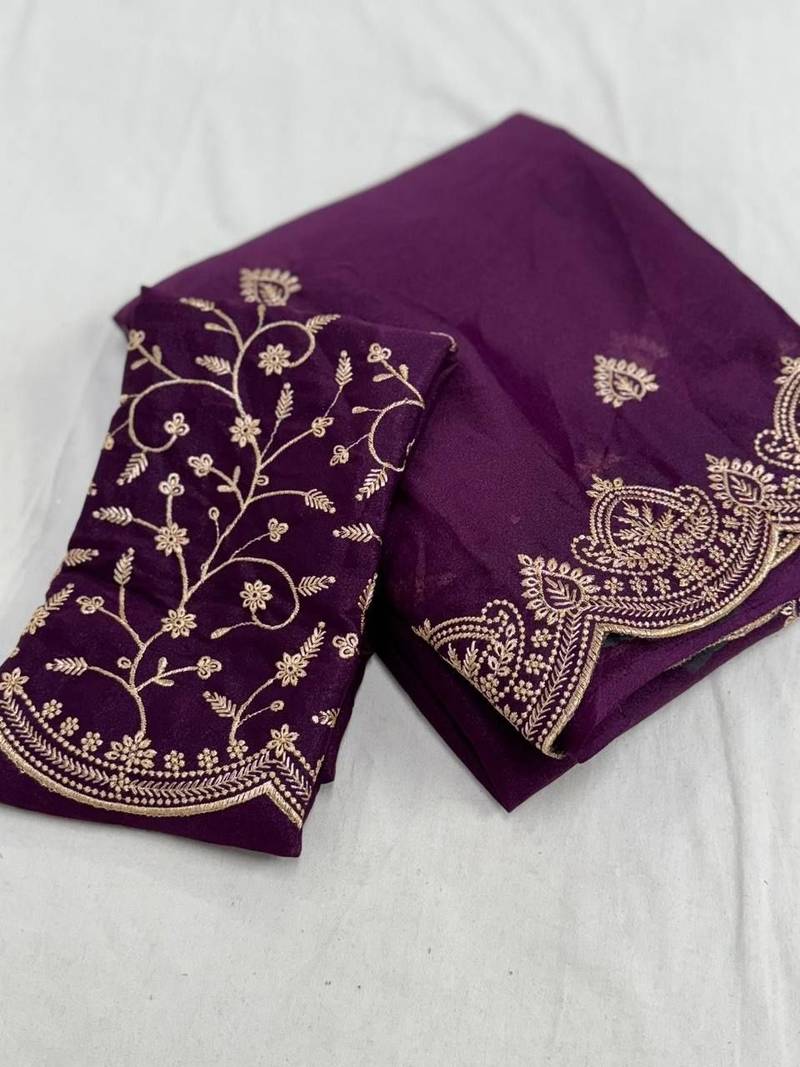 Purple Color Embroidery all over Star Georgette Saree