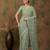 Light olive embroidered work net saree with floral design