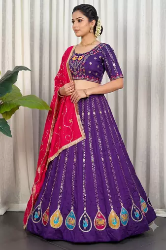 Royal Purple Navratri Lehenga Choli with Pink Dupatta