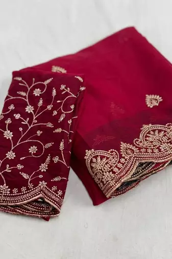 Red Color Embroidery all over Star Georgette Saree