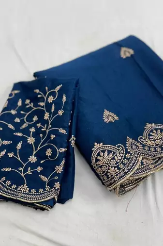 Teal Color Embroidery all over Star Georgette Saree