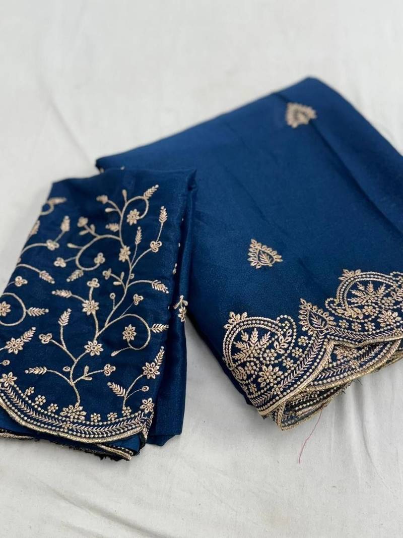 Teal Color Embroidery all over Star Georgette Saree