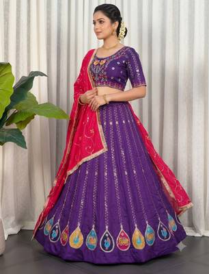 Royal Purple Navratri Lehenga Choli with Pink Dupatta 3