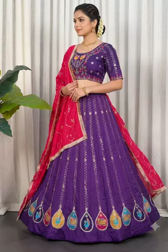 Royal Purple Navratri Lehenga Choli with Pink Dupatta