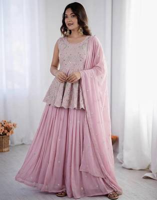 Designer Pink Embroidered Lehenga  Set 1