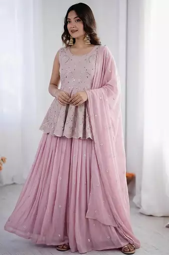 Designer Pink Embroidered Lehenga  Set