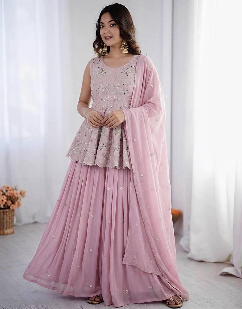 Designer Pink Embroidered Lehenga  Set