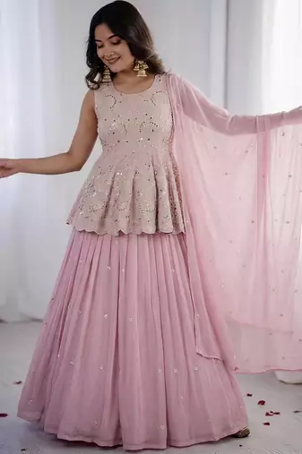 Designer Pink Embroidered Lehenga  Set