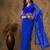 Royal blue work net saree with floral design