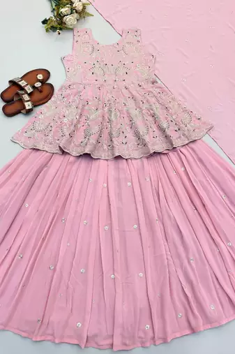 Designer Pink Embroidered Lehenga  Set