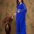 Royal blue work net saree with floral design