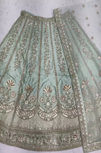 sea green motif embroidered art silk lehenga choli