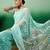 Sky blue work net saree with floral design